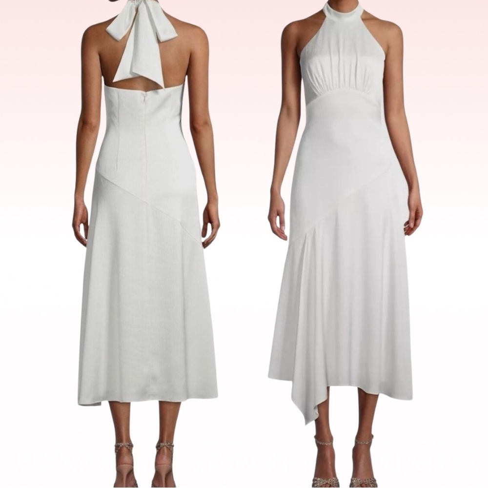 AIDAN MATTOX Ivory Halter Rouched Midi Dress (Sz 2)